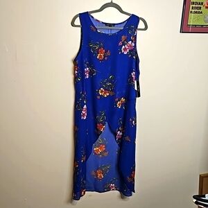 Moa Moa Hi Lo Tunic Large Sleeveless Floral Blue NWT